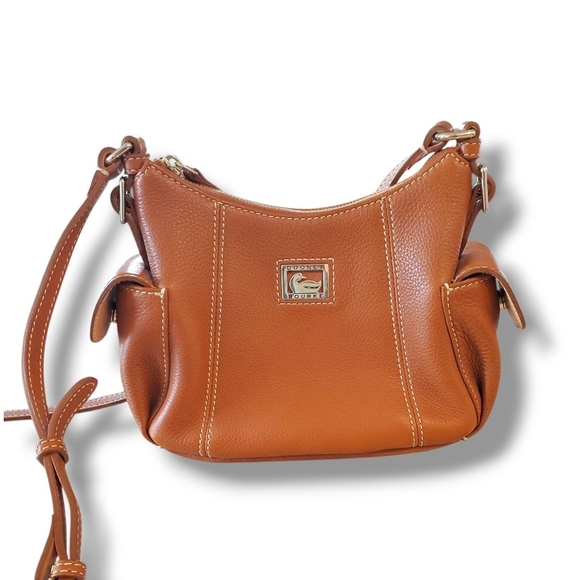 Dooney & Bourke Handbags - Dooney & Bourke Cognac Brown Pebbled Leather Crossbody Satchel Bag